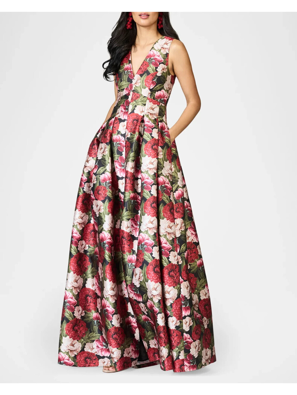 NEW Sachin & Babi Brooke Pleated Floral-Print Mikado Gown Sz 8 #LD530 - Picture 1 of 11
